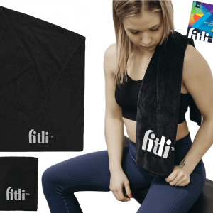 Prosop cu Uscare Rapida Fitli, Microfibra, 40x90 cm, Husa Inclusa, Negru