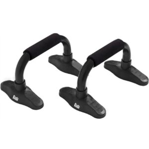 Set 2 manere pentru flotari si exercitii fitness Fitli, Push Up Bars din otel rezistent cu manere din spuma, sarcina maxima 200 kg, Negru