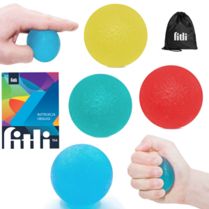 Set 4 Mingi din Gel pentru Exercitii Palme si Reabilitare Mana Fitli, Rezistenta Progresiva 15-30 kg, Antistres, Saculet Depozitare Inclus