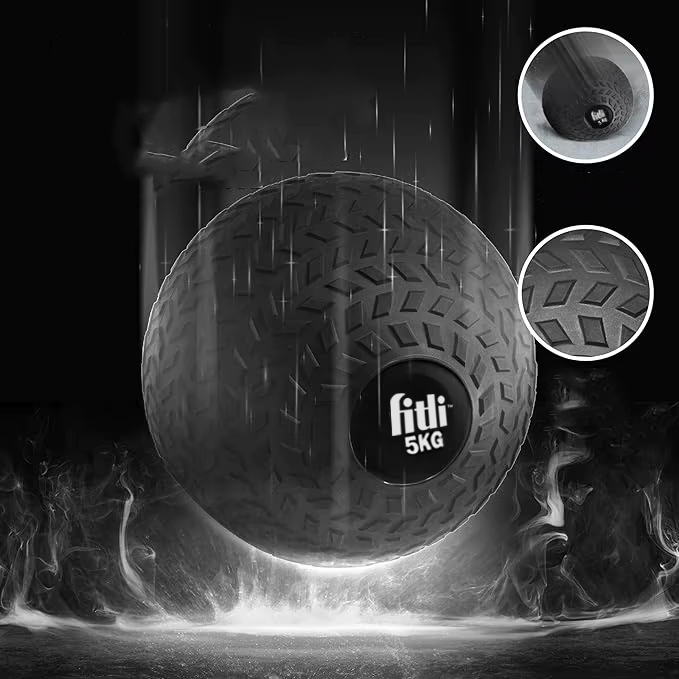 Minge Medicinala Slam Ball Fitli, Sistem Anti-Bounce, Suprafata Antiderapanta, PVC si Nisip, 22 cm, 5 kg, Negru - imagine 2