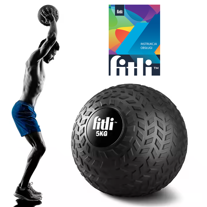 Minge Medicinala Slam Ball Fitli, Sistem Anti-Bounce, Suprafata Antiderapanta, PVC si Nisip, 22 cm, 5 kg, Negru - imagine 3
