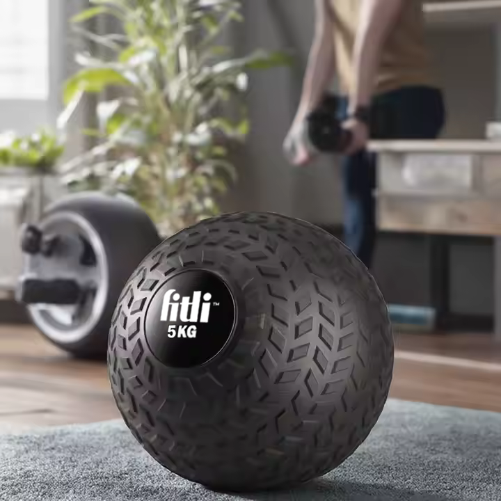 Minge Medicinala Slam Ball Fitli, Sistem Anti-Bounce, Suprafata Antiderapanta, PVC si Nisip, 22 cm, 5 kg, Negru - imagine 4