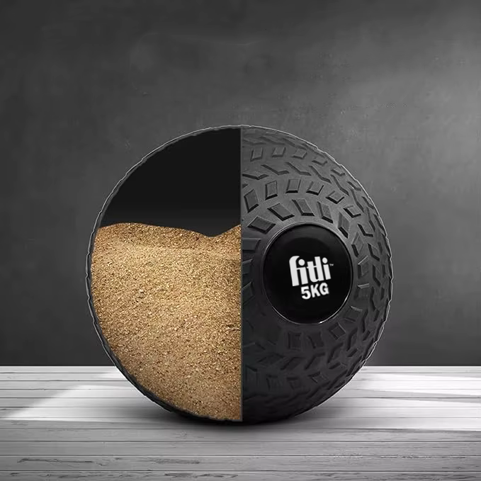 Minge Medicinala Slam Ball Fitli, Sistem Anti-Bounce, Suprafata Antiderapanta, PVC si Nisip, 22 cm, 5 kg, Negru - imagine 5