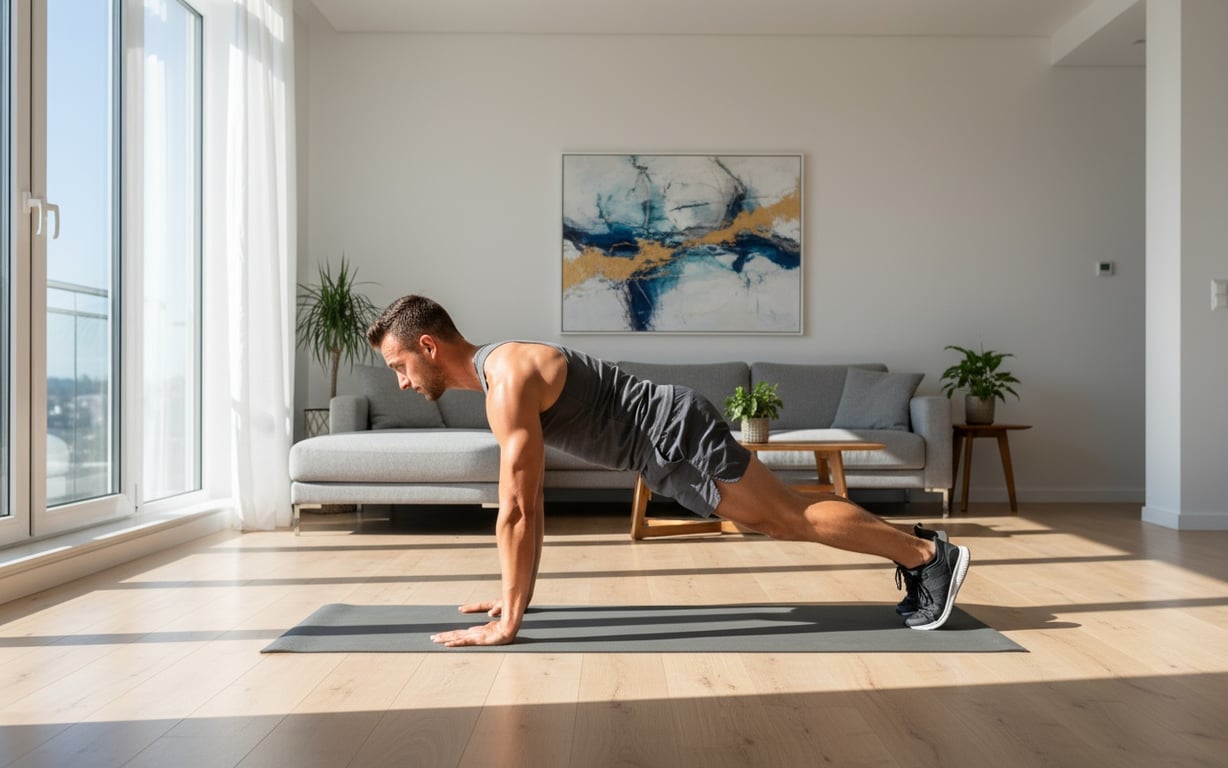 Persoană antrenându-se CrossFit în casa proprie