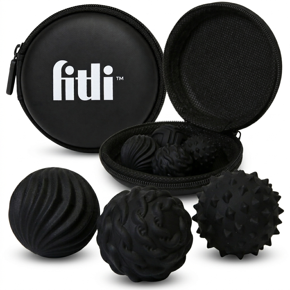 Set 4 Bile Magnetice Senzoriale Antistres Fitli, Silicon, Diverse Texturi, Husa Inclusa, Negru - imagine 9