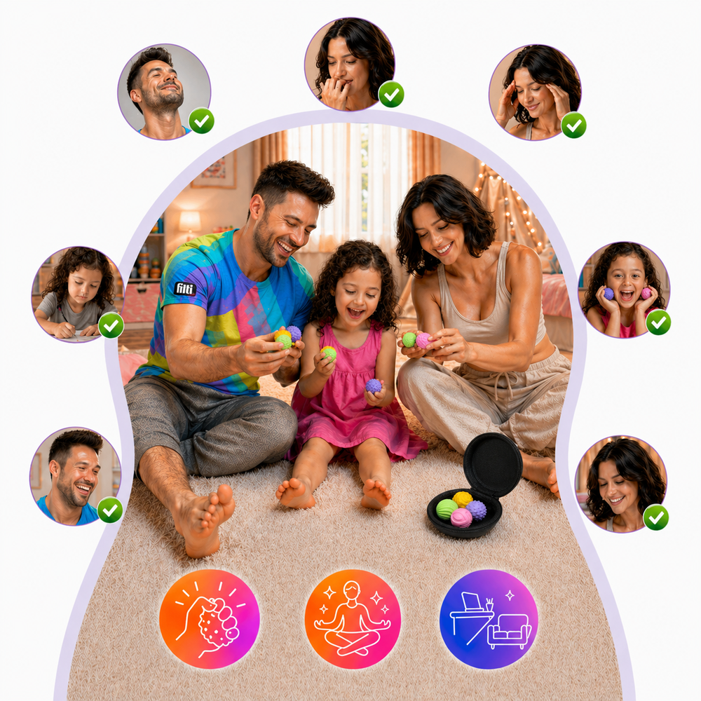 Set 4 Bile Magnetice Senzoriale Antistres Fitli, Silicon, Diverse Texturi, Husa Inclusa, Multicolor - imagine 5