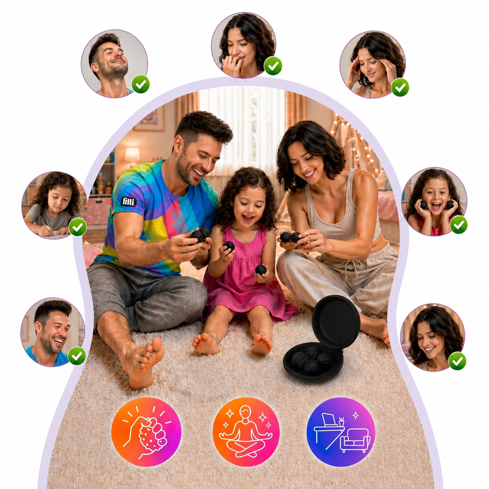 Set 4 Bile Magnetice Senzoriale Antistres Fitli, Silicon, Diverse Texturi, Husa Inclusa, Negru - imagine 7