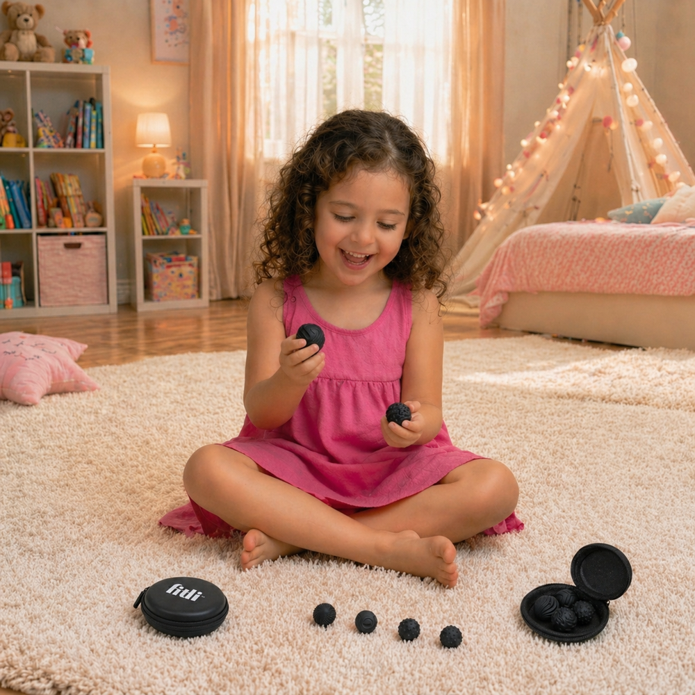 Set 4 Bile Magnetice Senzoriale Antistres Fitli, Silicon, Diverse Texturi, Husa Inclusa, Negru - imagine 5