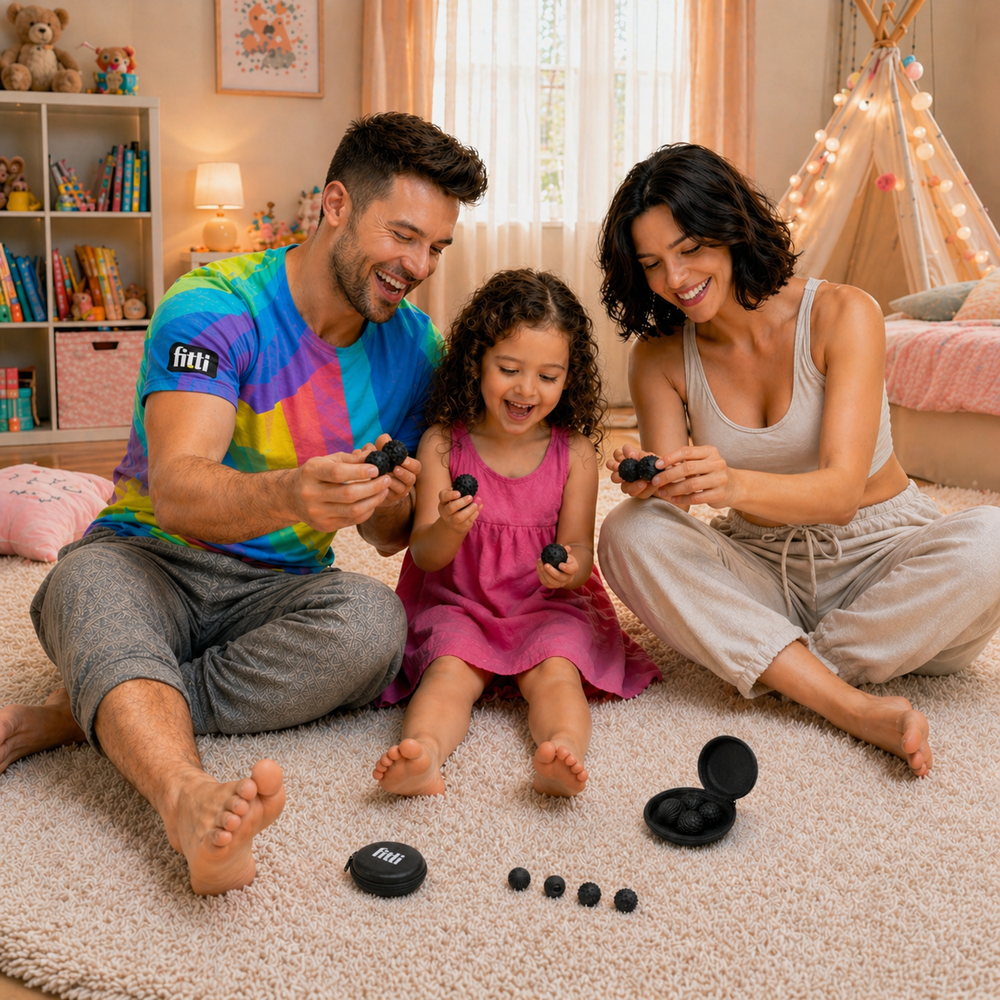 Set 4 Bile Magnetice Senzoriale Antistres Fitli, Silicon, Diverse Texturi, Husa Inclusa, Negru - imagine 4