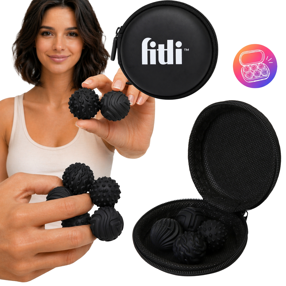 Set 4 Bile Magnetice Senzoriale Antistres Fitli, Silicon, Diverse Texturi, Husa Inclusa, Negru - imagine 2