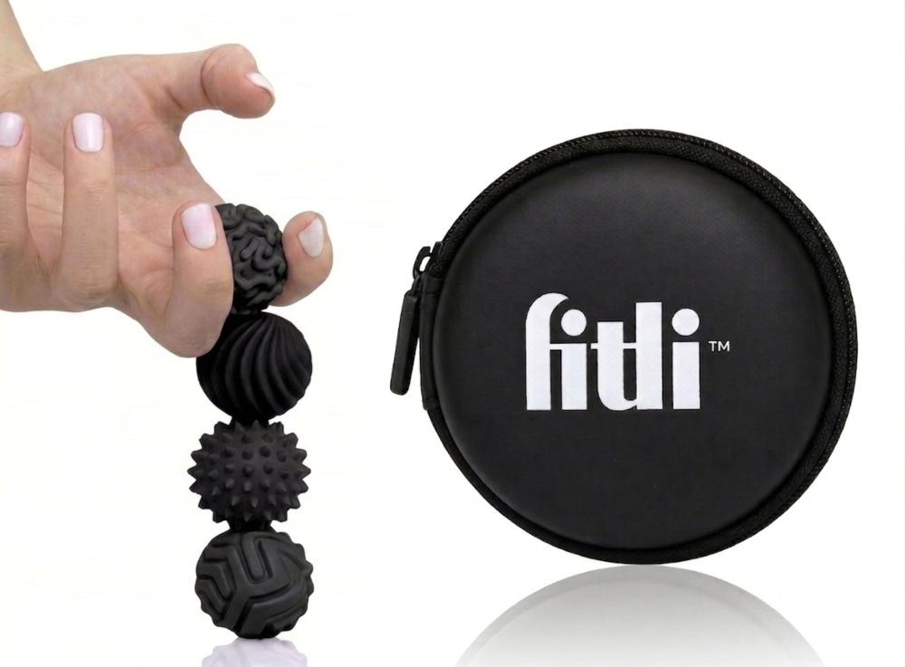 Set 4 Bile Magnetice Senzoriale Antistres Fitli, Silicon, Diverse Texturi, Husa Inclusa, Negru